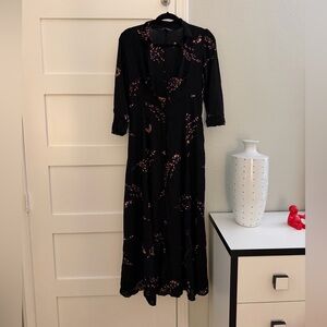 Zara Black and Pink Floral Midi Dress
